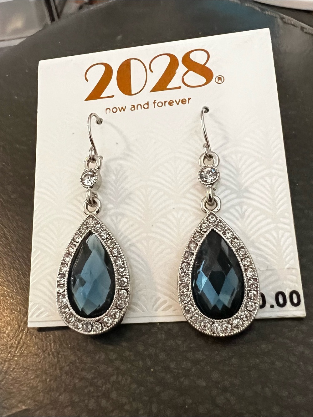 Macy's Silver Teardrop Earrings with Dark Blue Stones